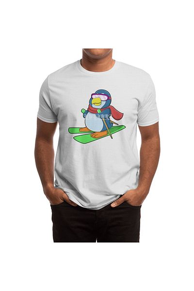 Fizello Tricou colorat pinguin pentru bărbați și femei - detaliat eșarfă de schi și ochelari de soare, tricou alb unisex