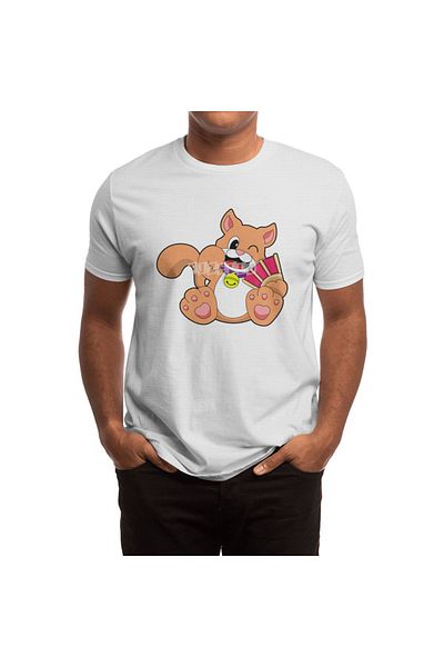 Fizello Tricou alb unisex pentru bărbați și femei - Cat With Bell Design