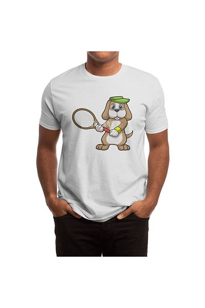 Fizello Unisex White T-Shirt - Dog, Tennis, Racket and Cap Detail