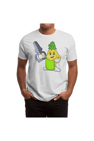 Fizello Tricou pentru coafură cu imprimeu Pineapple pentru bărbați și femei - cu detalii foarfece și brici, tricou alb unisex