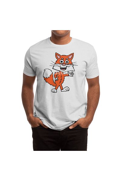 Fizello Tricou alb unisex cu vulpe din desene animate pentru bărbați și femei