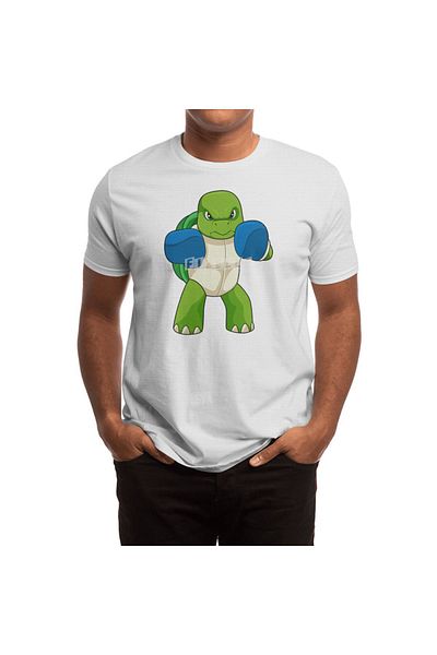Fizello Men's and Women's T-Shirt - Turtle Boxer, Unisex White T-Shirt, Boxing Gloves Detailed