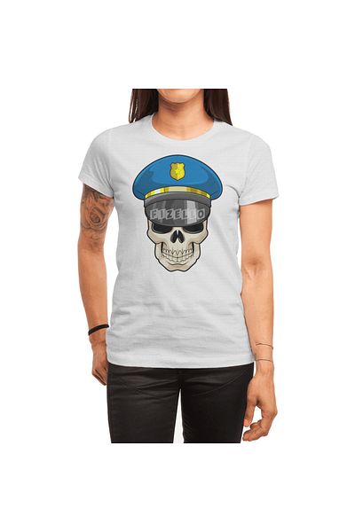 Fizello Tricou alb pentru bărbați și femei - Skull ca ofițer de poliție, cu design de pălărie de poliție
