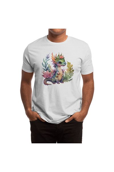 Fizello Unisex Λευκό T-Shirt Dino - Ακουαρέλα, γυναικείο και ανδρικό μπλουζάκι