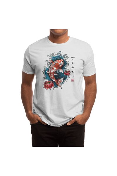 Fizello Λευκό μπλουζάκι για άνδρες και γυναίκες - Koi Fish Japanese Art Design, Unisex