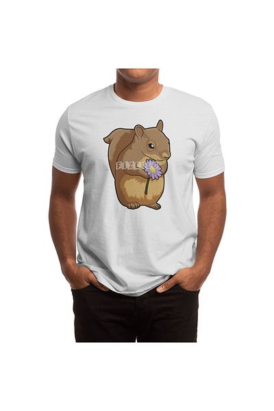 Fizello Tricou alb unisex - Squirrel With Purple Flower Tricou pentru bărbați și femei
