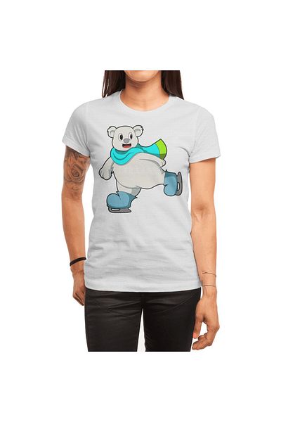 Fizello Λευκό μπλουζάκι για άνδρες και γυναίκες - Bear on Ice Skating, Unisex T-shirt