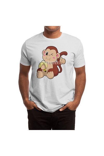 Fizello Λευκό μπλουζάκι για άνδρες και γυναίκες - Baby Monkey With Banana Unisex Design