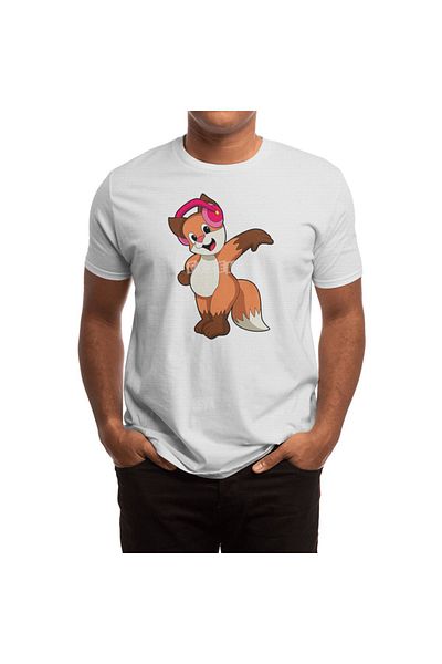 Fizello Fox At Music - Ανδρικό και γυναικείο λευκό μπλουζάκι Unisex με λεπτομέρεια ακουστικού