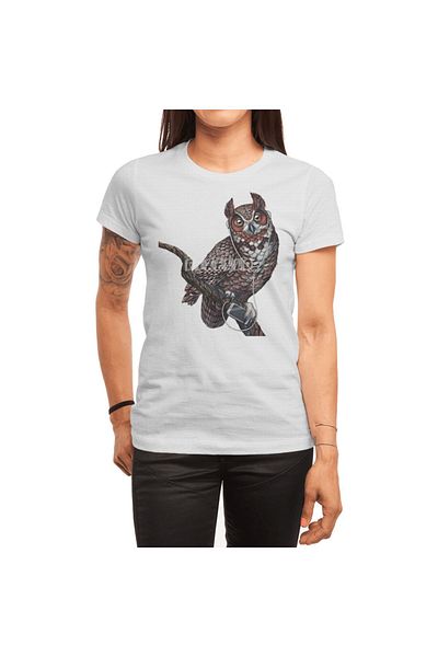 Fizello Unisex Λευκό T-Shirt για Άντρες και Γυναίκες - Υπέροχη Κέρατη Κουκουβάγια με Ακουστικά