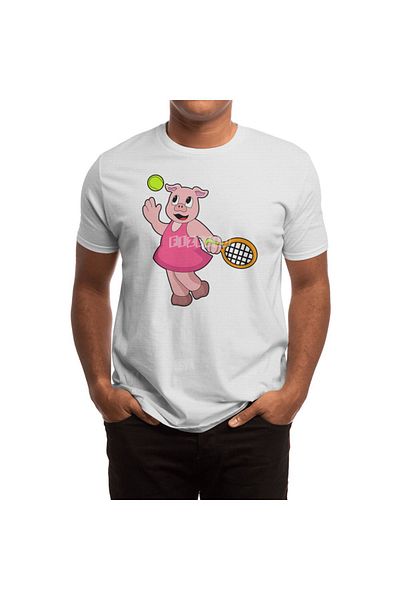 Fizello Men's and Women's T-Shirt - Pig Horse Tennis Racket Design, Unisex White T-Shirt