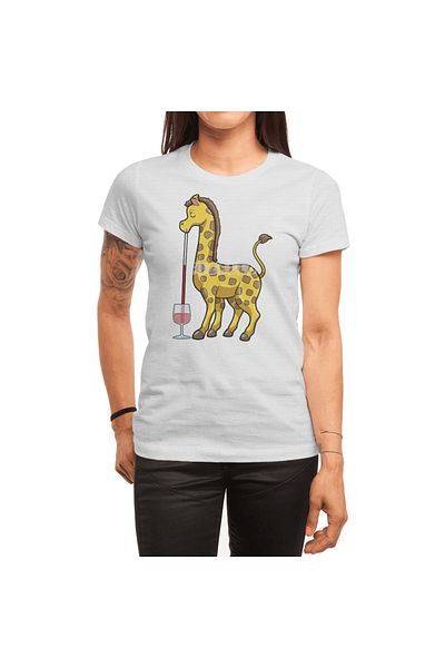 Fizello Λευκό μπλουζάκι Unisex με μοτίβο Giraffe - Ανδρικό και γυναικείο μπλουζάκι για πάρτι, Glass of Red Wine