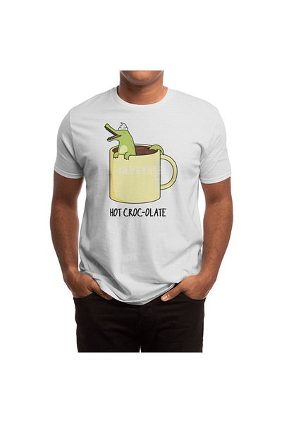 Fizello Ανδρικό και γυναικείο λευκό μπλουζάκι Unisex - Hot Crocolate Cute Chocolate Crocodile Pun
