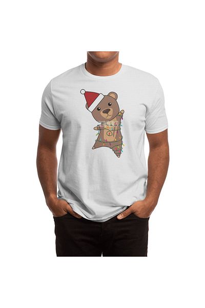 Fizello Λευκό μπλουζάκι Unisex με μοτίβο Bear Christmas Fairy Lights για άνδρες και γυναίκες