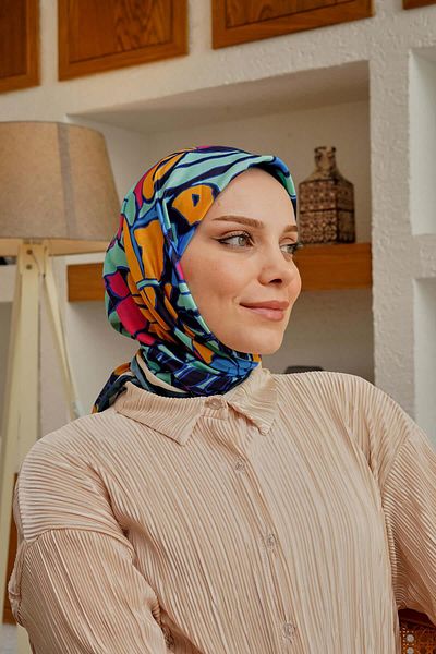 AFVENTE Leaf Pattern Blue Soft Cotton Scarf