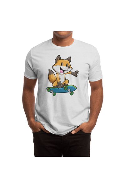 Fizello Fox Skater - Tricou alb pentru bărbați și femei, unisex Skateboard Decolte