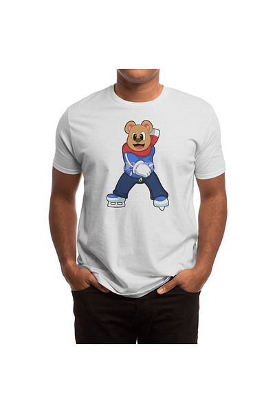 Fizello Λευκό μπλουζάκι για άνδρες και γυναίκες - Bear on Ice Skating, Unisex T-shirt