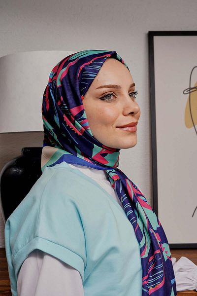 AFVENTE Light Blue Leaf Patterned Soft Cotton Shawl