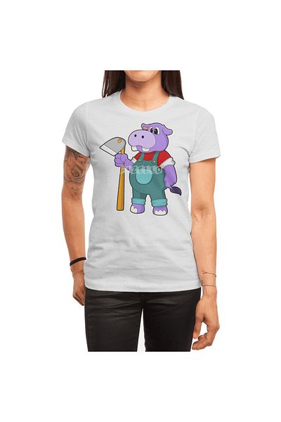 Fizello Hippo - Λευκό μπλουζάκι για άνδρες και γυναίκες, Unisex, Garden Hoe Pattern