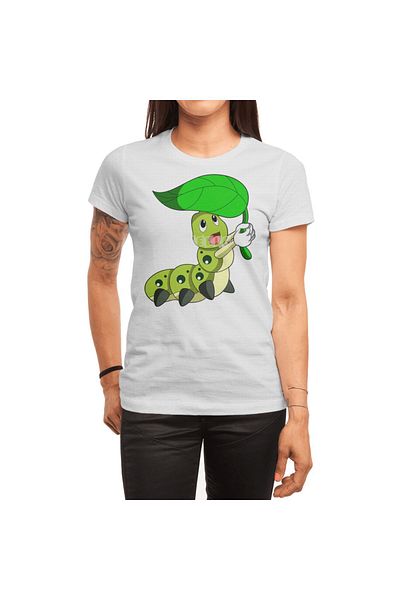 Fizello Bílé tričko pro muže a ženy - Caterpillar With Leaf Unisex Design