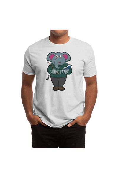 Fizello Elefant ca profesor - Tricou alb unisex cu detaliu carte și indicator