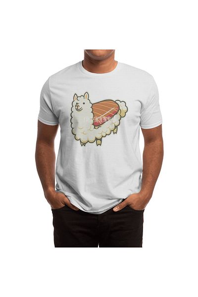 Fizello Tricou alb unisex Alpaca Sushi Niguiri pentru bărbați și femei