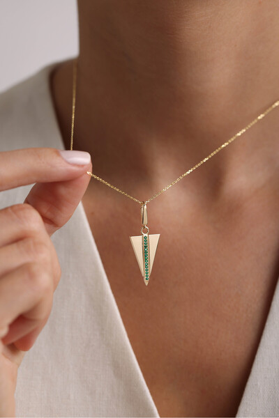 Gianfranco 14 Ayar Altın Yeşil Taşlı Rectan Hype Charm Kolye Ucu