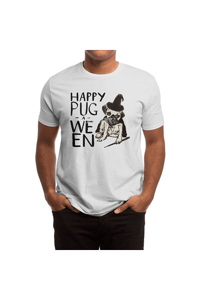 Fizello Tricou alb unisex Pug-A-Ween Witch - Design amuzant de Halloween pentru bărbați și femei