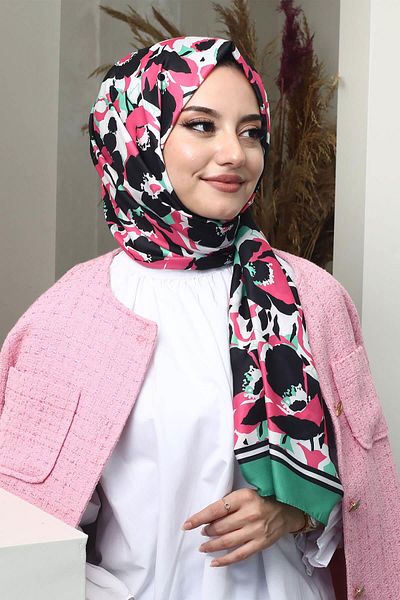 AFVENTE FuchsiaSoft Cotton Shawl - Floral Pattern