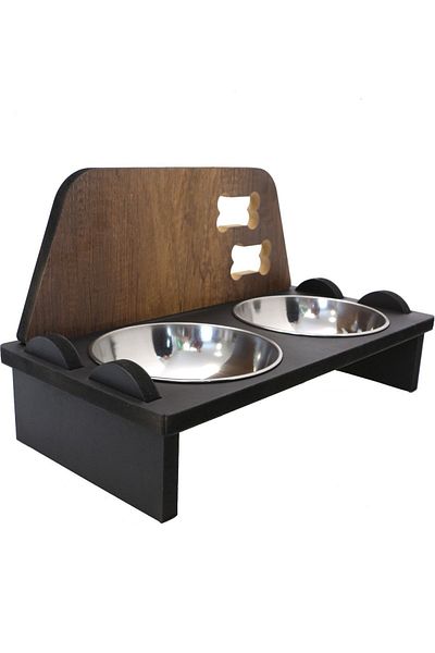 HobiMax Wooden Large Breed Dog Food and Water Bowl with Steel Bowl