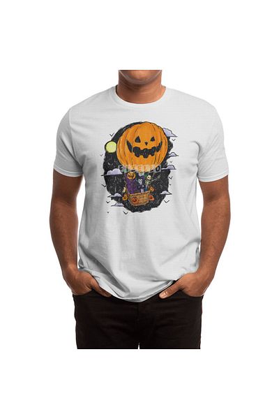 Fizello Tricou alb cu balon cu aer cald pentru bărbați și femei cu model de dovleac