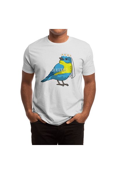 Fizello Men's and Women's White T-Shirt - Bird as Bride with Wreath of Flowers Unisex Design