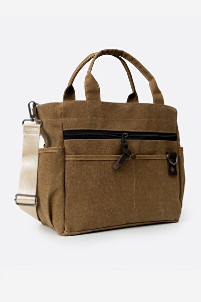 MANDOSİ Kadın Camel Kahve Omuz Ve El Çantası Suya Dayanıklı Cepli Kanvas Çapr...