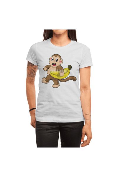 Fizello Λευκό μπλουζάκι Monkey Horse Running With Banana Unisex για άνδρες και γυναίκες
