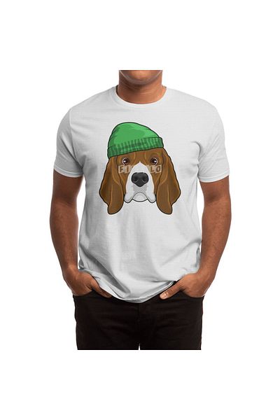 Fizello Unisex White T-Shirt - Dog with Beanie Men's and Women's T-Shirt