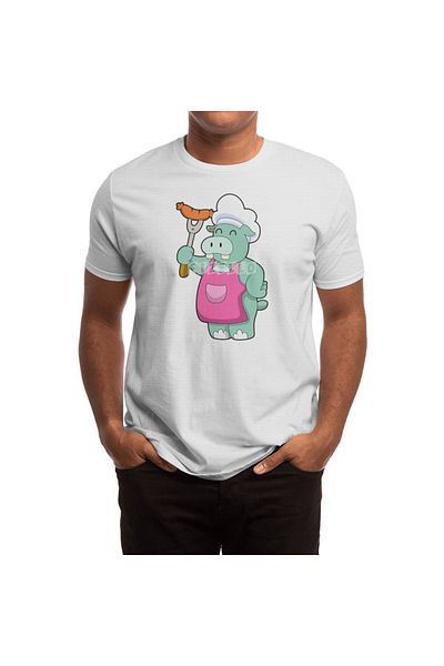 Fizello Hippo As Cook - T-shirt για άνδρες και γυναίκες, Unisex λευκό μπλουζάκι, σχέδιο Sausage