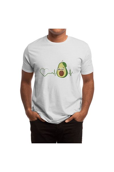 Fizello Βέγκαν μπλουζάκι με μοτίβο Avocado Heartbeat για άνδρες και γυναίκες - Λευκό μπλουζάκι Unisex