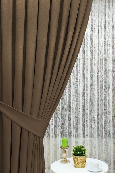 İ.D İpek Dokuma Brown Velvet Fabric Extrafor Drawstring 1St Class Quality Single Wing Background Curtain