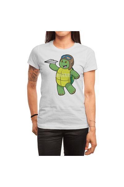 Fizello Tricou alb pentru bărbați și femei - Design Turtle Pilot și Papper Plane