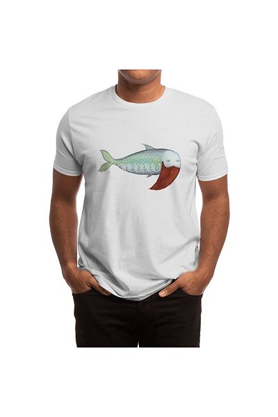 Fizello Tricou alb unisex pentru bărbați și femei - model pește cu barbă