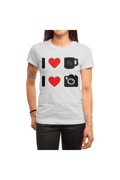 Fizello Λευκό μπλουζάκι Unisex - Όλα I Need Coffee And My Camera