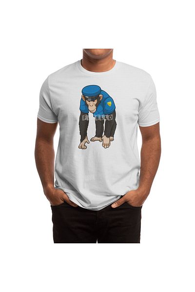 Fizello Unisex White T-Shirt - Monkey as Police Officer with Uniform Men and Women T-Shirt