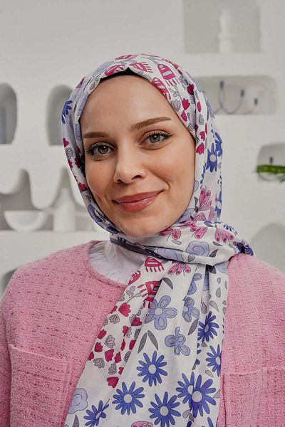 AFVENTE Gray Floral Patterned Soft Cotton Shawl