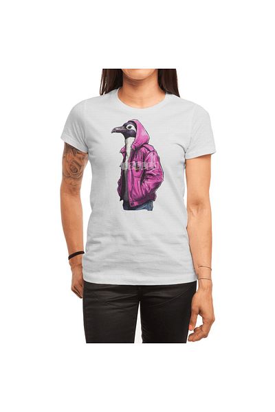 Fizello Cool Penguin White T-shirt για άνδρες και γυναίκες - Rose Jacket με λεπτομέρειες