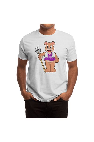 Fizello Tricou alb unisex pentru bărbați și femei - Bear As Farmer Rake Pattern