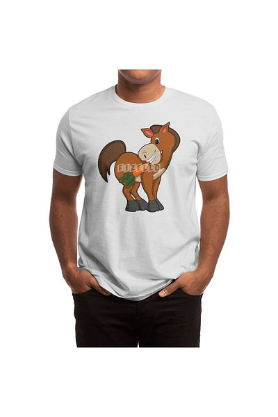 Fizello Tricou alb unisex pentru bărbați și femei - Horse with Morcov Design