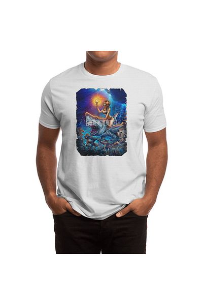 Fizello Λευκό μπλουζάκι Diver Girl Retro Angry Shark Unisex