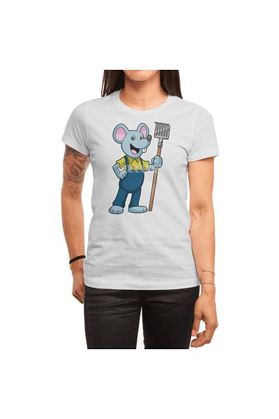 Fizello Mouse As Farmer - Λευκό μπλουζάκι για άνδρες και γυναίκες, Unisex, avec Rake