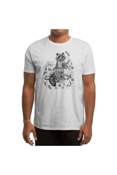 Fizello Men's and Women's Unisex White T-Shirt - Engineer Raccoon Design