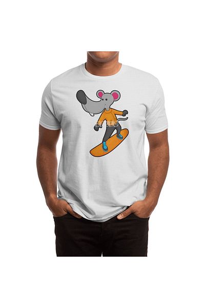 Fizello Ανδρικό και γυναικείο λευκό μπλουζάκι - Mouse As Snowboarder With Snowboarding Unisex Design